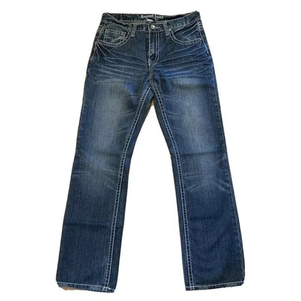 Request Jeans Bootcut Mid Rise Denim Distressed Dark Blue Pant Women 16
